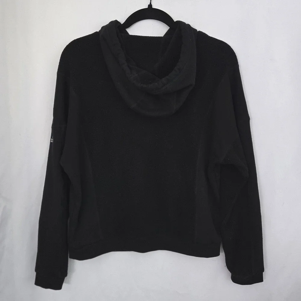 Alo Yoga Womens small‎ Black Sherpa Polar Fleece Mixed Media Pullover Hoodie